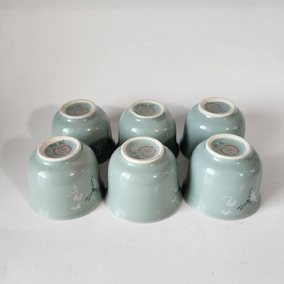 Set Of 6 DAE WON Crane Fine China Tea Cups - Picture 5 of 10